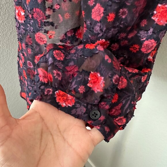 Rebecca Taylor Crash Velvet Floral Print Silk Blouse Sheer Lightweight Sz 10 - Picture 8 of 12